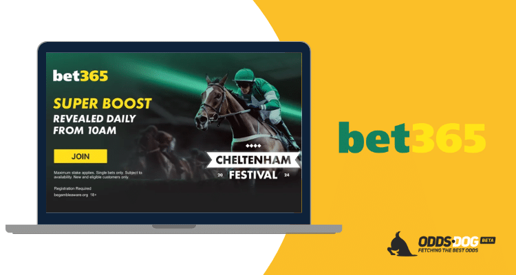 Bet365 Cheltenham Festival Super Boost promotion displayed on a laptop screen.